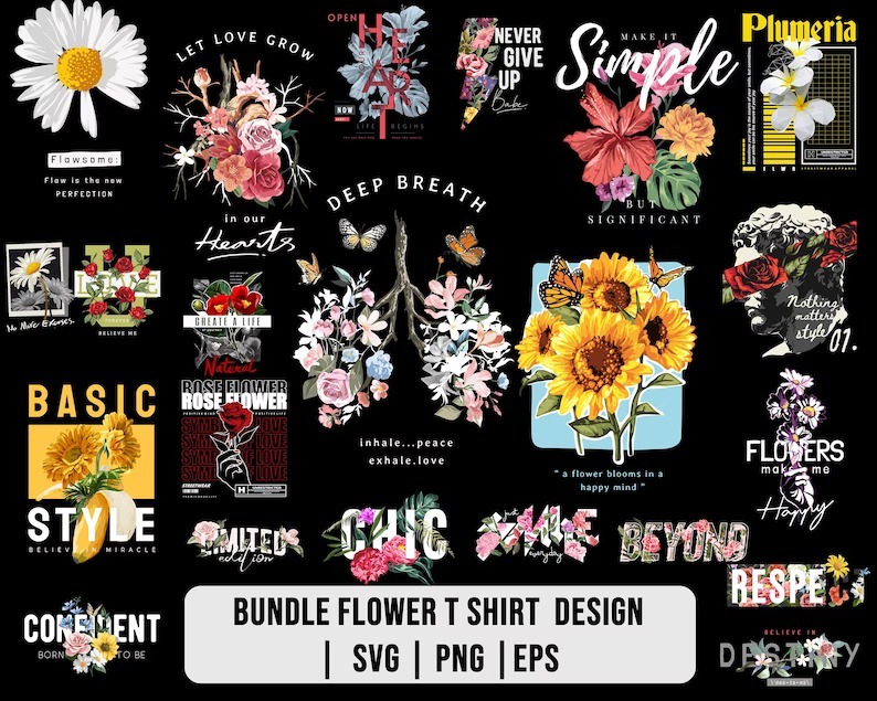 Flower street wear design bundle , streetwear design bundle , bikers design ,urban t-shirts , flora fauna t-shirt