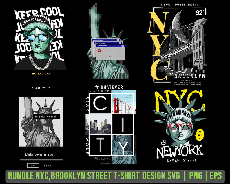 New York city, Brooklyn design bundle , streetwear design bundle , bikers design , rock bands t-shirts design